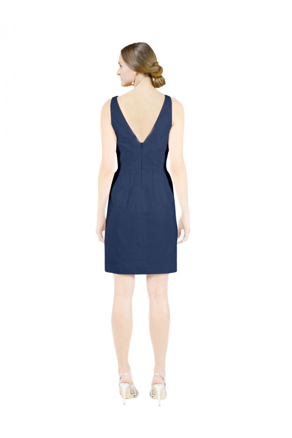 Sleeveless V-Neck Satin Dark Navy Knee Length Evening Gown / Bridesmaid Dress Leicester