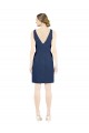 Sleeveless V-Neck Satin Dark Navy Knee Length Evening Gown / Bridesmaid Dress Leicester
