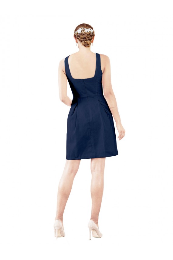 Sleeveless V-Neck Satin Dark Navy Knee Length Bridesmaid Gown Leicester