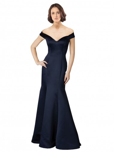 Cap Sleeves V-Neck Satin Dark Navy Long Prom Dress / Bridesmaid Dress Leicester