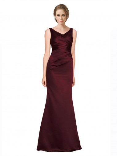 Sleeveless V-Neck Satin Burgundy Long Black Tie Evening Gown / Prom Dress / Bridesmaid Dress Leicester