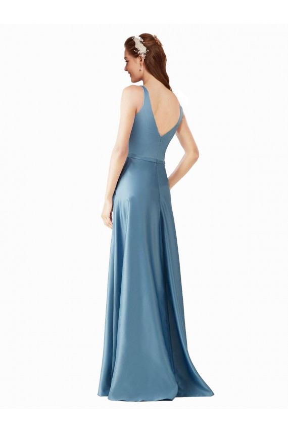 Sleeveless High Neck Satin Long Black Tie Prom Dress / Bridesmaid Dress Leicester