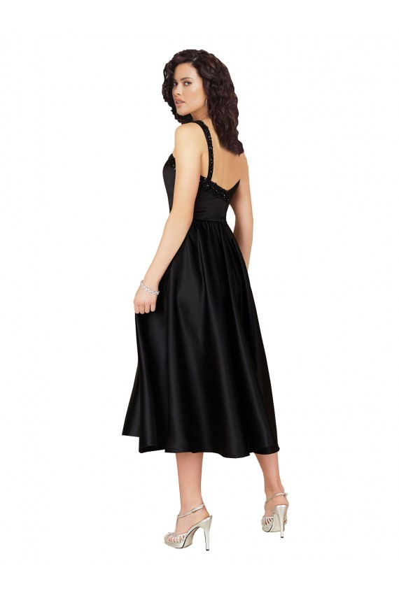 Sleeveless Square Neck Satin Black Knee Length Prom Dress / Bridesmaid Dress Leicester