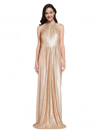 Sleeveless High Neck Sequin Gold Long Formal Evening Gown / Prom Dress / Bridesmaid Dress Leicester