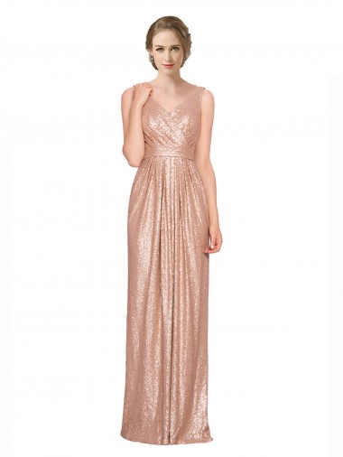 Sleeveless V-Neck Sequin Rose Gold Long Bridesmaid Dress / Evening Dress Leicester