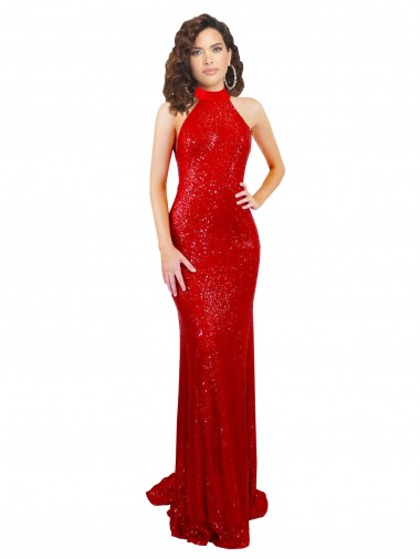Sleeveless High Neck Sequin Red Long Formal Evening Gown / Prom Dress / Bridesmaid Dress Leicester