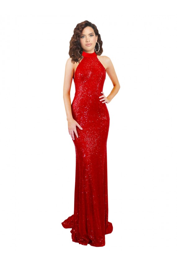 Sleeveless High Neck Sequin Red Long Formal Evening Gown / Prom Dress / Bridesmaid Dress Leicester