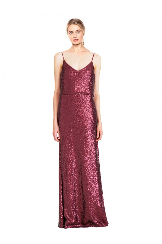 Sleeveless High Neck Sequin Burgundy Long Formal Evening Gown / Prom Dress / Bridesmaid Dress Leicester