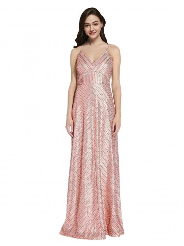 Sleeveless V-Neck Sequin Rose Gold Long Formal Evening Gown / Prom Dress / Bridesmaid Dress Leicester