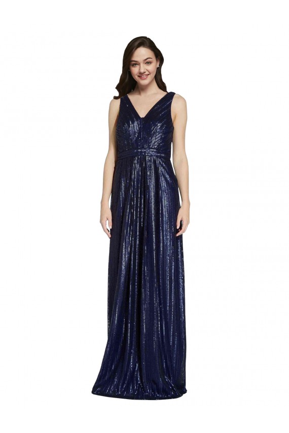 Sleeveless V-Neck Sequin Dark Navy Sheath Long Formal Evening Gown / Prom Dress / Bridesmaid Dress Leicester
