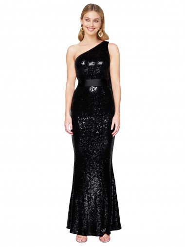 Sleeveless One Shoulder Sequin Black Long Formal Evening Gown / Prom Dress / Bridesmaid Dress Leicester