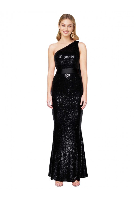 Sleeveless One Shoulder Sequin Black Long Formal Evening Gown / Prom Dress / Bridesmaid Dress Leicester