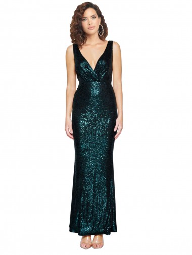 Sleeveless V-Neck Sequin Dark Green Long Bridesmaid Dress / Evening Dress Leicester