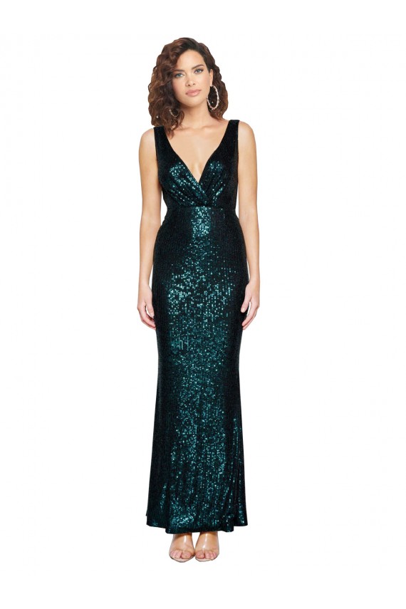 Sleeveless V-Neck Sequin Dark Green Long Bridesmaid Dress / Evening Dress Leicester