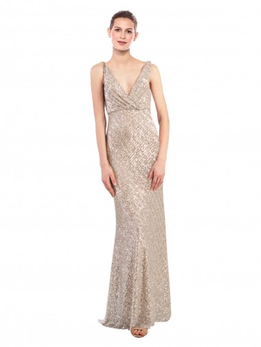Sleeveless V-Neck Sequin & Sparkling Sequin Silver Long Formal Evening Gown / Prom Dress / Bridesmaid Dress Leicester