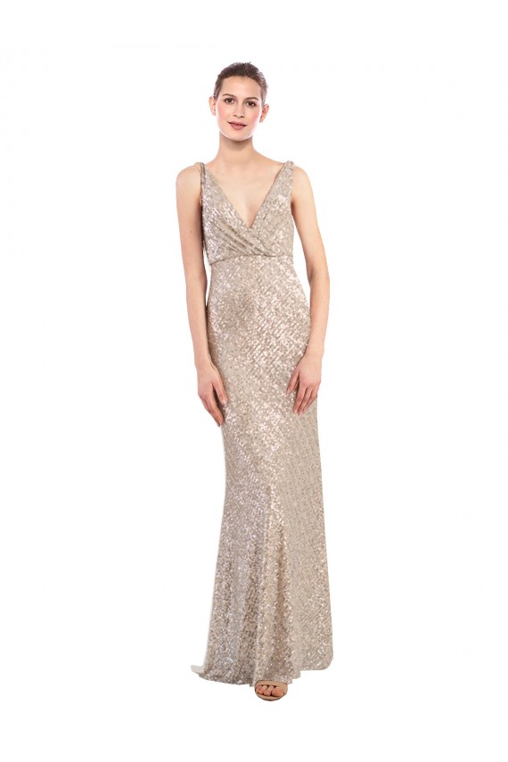 Sleeveless V-Neck Sequin & Sparkling Sequin Silver Long Formal Evening Gown / Prom Dress / Bridesmaid Dress Leicester