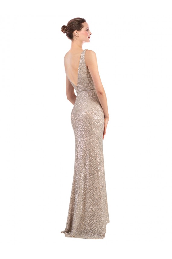 Sleeveless V-Neck Sequin & Sparkling Sequin Silver Long Formal Evening Gown / Prom Dress / Bridesmaid Dress Leicester