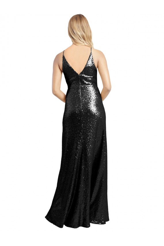 Sleeveless V-Neck Sequin Black Long Formal Evening Gown / Prom Dress / Bridesmaid Dress Leicester