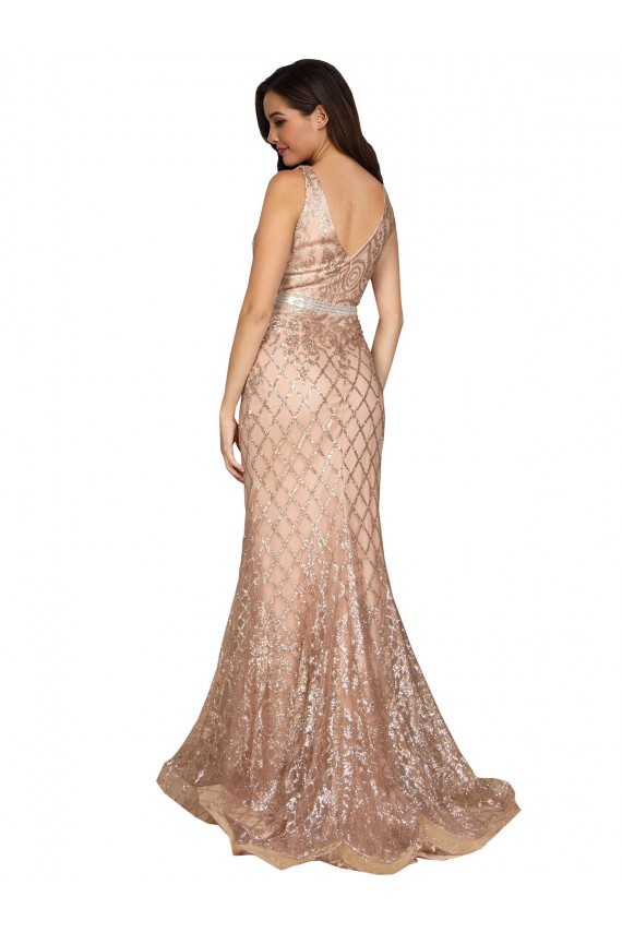 Sleeveless V-Neck Sequin & Sparkling Sequin Rose Gold Long Formal Plus Size Evening Gown / Prom Dress / Bridesmaid Dress Leicester