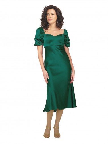 Short Sleeves Sweetheart Silk like Satin Hunter Midi Length Formal Evening Gown / Prom Dress / Bridesmaid Dress Leicester