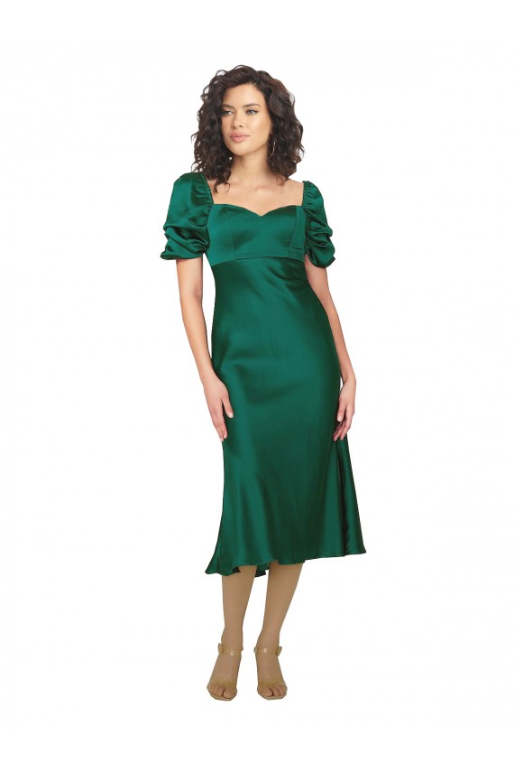 Short Sleeves Sweetheart Silk like Satin Hunter Midi Length Formal Evening Gown / Prom Dress / Bridesmaid Dress Leicester