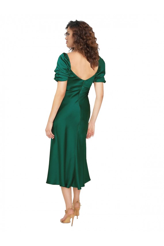 Short Sleeves Sweetheart Silk like Satin Hunter Midi Length Formal Evening Gown / Prom Dress / Bridesmaid Dress Leicester