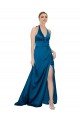 Sleeveless Halter Neck Silk like Satin Peacock Blue Long Formal Evening Gown / Prom Dress / Bridesmaid Dress Leicester