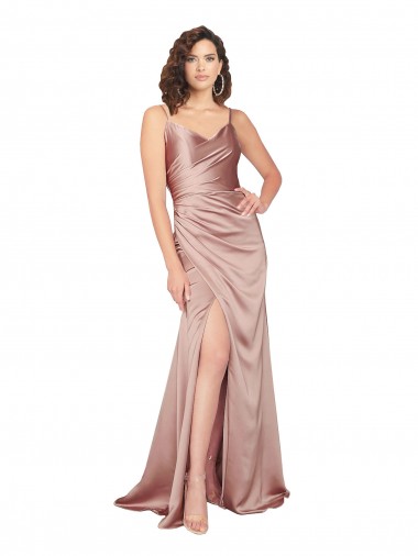 Sleeveless V-Neck Silk like Satin Dusty Pink Long Black Tie Evening Gown / Prom Dress / Bridesmaid Dress Leicester
