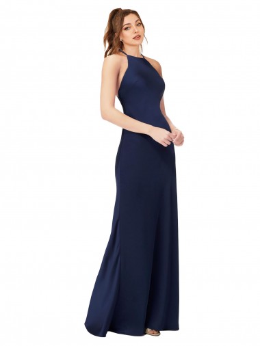 Sleeveless High Neck Silk like Satin Sapphire Sheath Long Formal Evening Gown / Prom Dress / Bridesmaid Dress Leicester