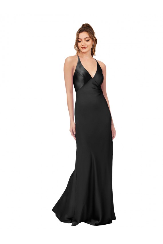 Sleeveless V-Neck Silk like Satin Black Long Black Tie Evening Gown / Prom Dress / Bridesmaid Dress Leicester