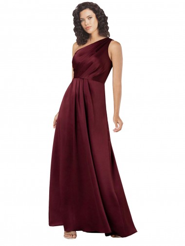 Sleeveless One Shoulder Silk like Satin Burgundy Long Formal Evening Gown / Prom Dress / Bridesmaid Dress Leicester