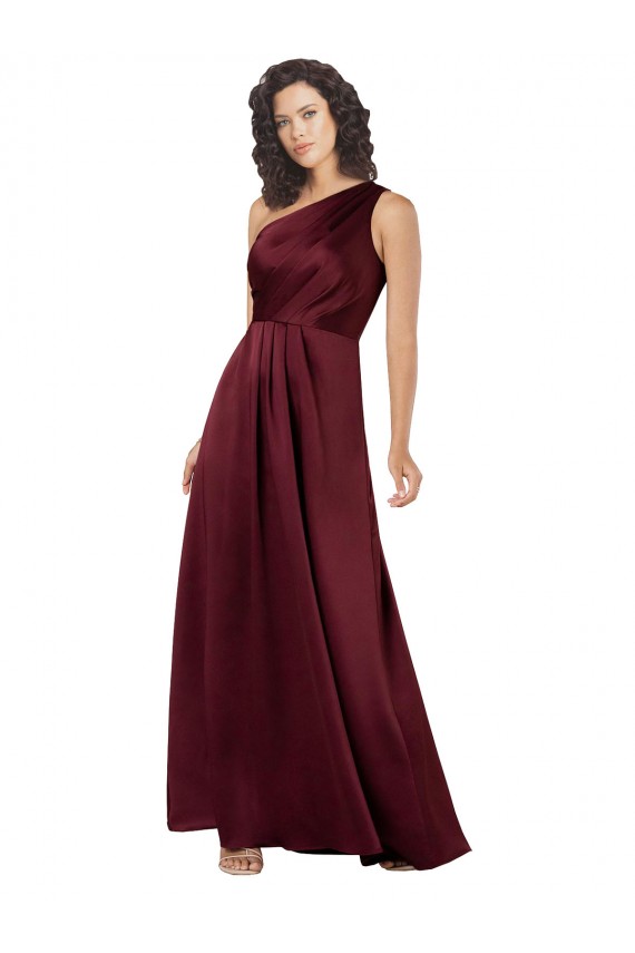 Sleeveless One Shoulder Silk like Satin Burgundy Long Formal Evening Gown / Prom Dress / Bridesmaid Dress Leicester