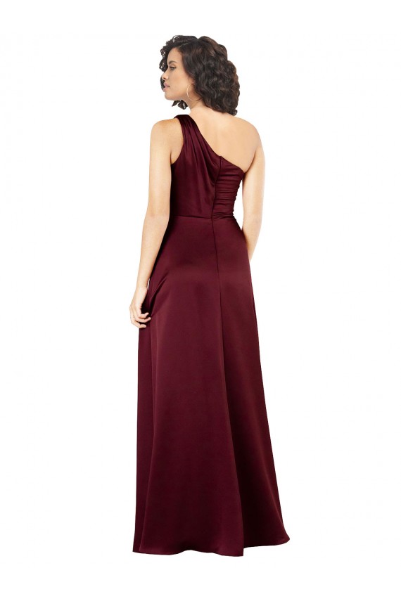 Sleeveless One Shoulder Silk like Satin Burgundy Long Formal Evening Gown / Prom Dress / Bridesmaid Dress Leicester