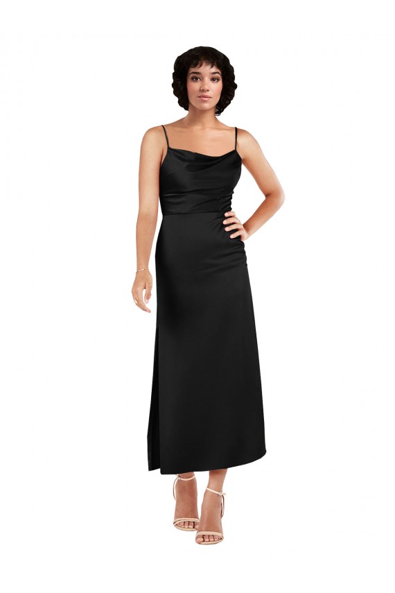 Sleeveless Cowl Neck Silk like Satin Black Tea Length Formal Evening Gown / Prom Dress / Bridesmaid Dress Leicester