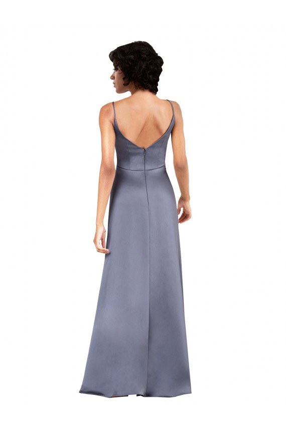 Sleeveless V-Neck Silk like Satin Black Column Long Formal Evening Gown / Prom Dress / Bridesmaid Dress Leicester