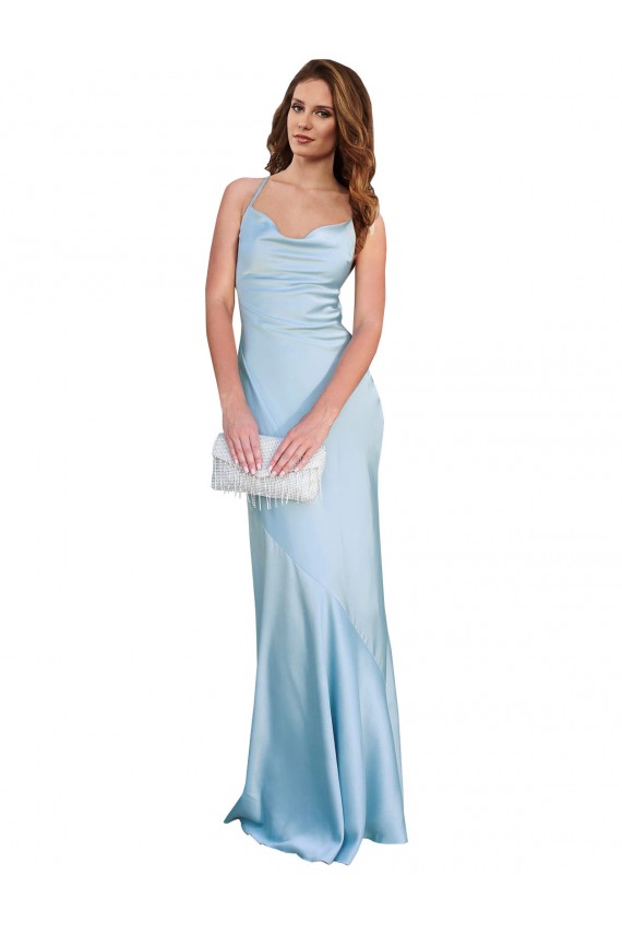 Sleeveless Cowl Neck Silk like Satin Light Sky Blue Long Formal Evening Gown / Prom Dress / Bridesmaid Dress Leicester