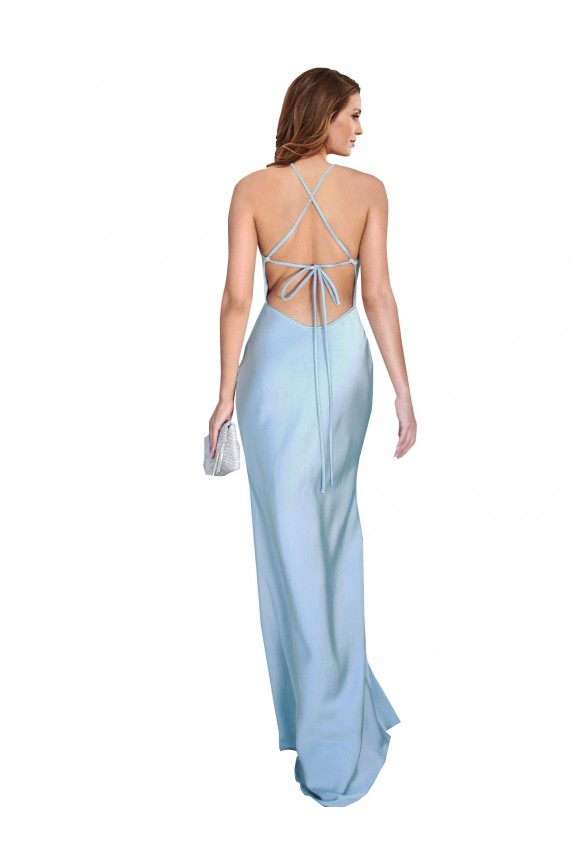 Sleeveless Cowl Neck Silk like Satin Light Sky Blue Long Formal Evening Gown / Prom Dress / Bridesmaid Dress Leicester