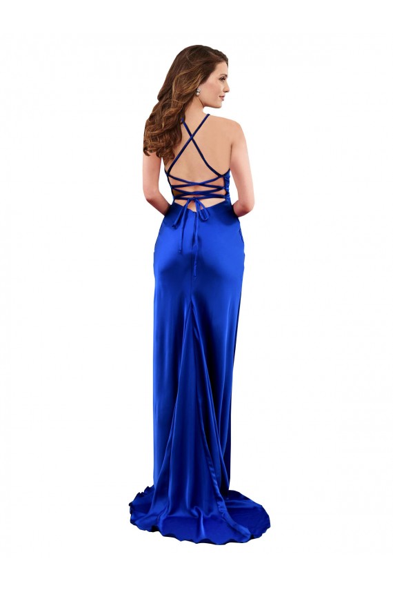 Sleeveless Cowl Neck Silk like Satin Royal Blue Long Formal Evening Gown / Prom Dress / Bridesmaid Dress Leicester