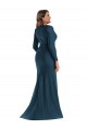 Long Sleeves V-Neck Silk like Satin Atlantic Blue Long Formal Plus Size Evening Gown / Prom Dress / Bridesmaid Dress Leicester
