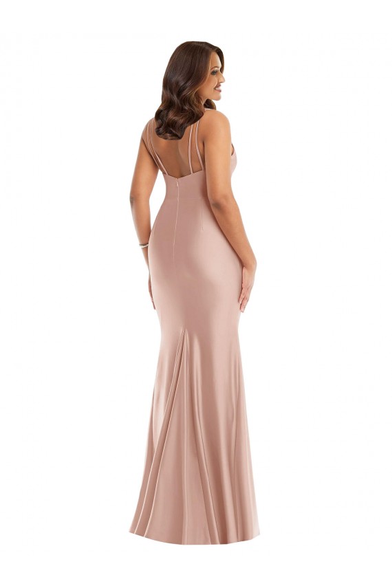 Sleeveless V-Neck Silk like Satin Dusty Pink Long Formal Plus Size Evening Gown / Prom Dress / Bridesmaid Dress Leicester
