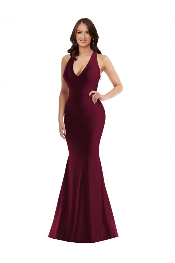 Sleeveless V-Neck Silk like Satin Burgundy Long Formal Plus Size Evening Gown / Prom Dress / Bridesmaid Dress Leicester
