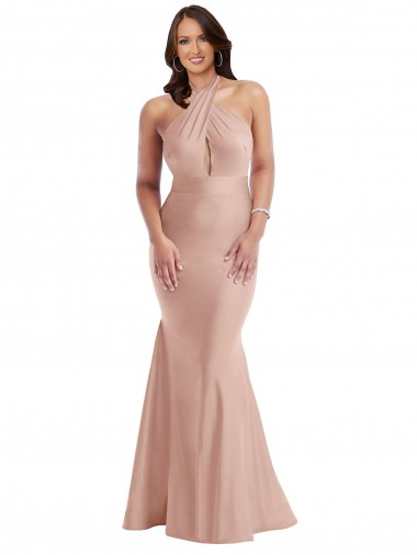 Sleeveless Halter Neck Silk like Satin Dusty Pink Long Formal Plus Size Evening Gown / Prom Dress / Bridesmaid Dress Leicester