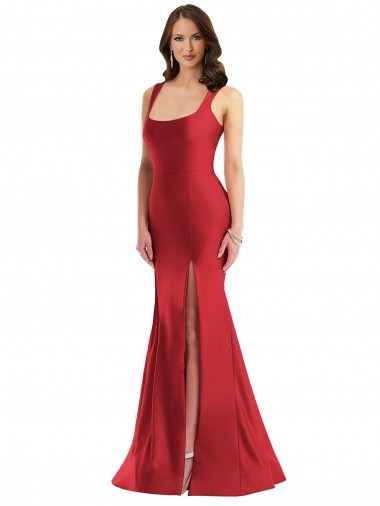 Sleeveless Square Neck Silk like Satin Red Long Formal Plus Size Evening Gown / Prom Dress / Bridesmaid Dress Leicester