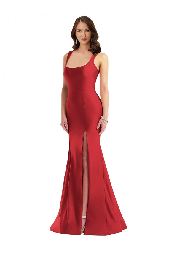 Sleeveless Square Neck Silk like Satin Red Long Formal Plus Size Evening Gown / Prom Dress / Bridesmaid Dress Leicester