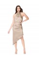 Sleeveless Halter Neck Silk like Satin Champagne Pink Midi Length High Low Prom Dress / Bridesmaid Dress Leicester