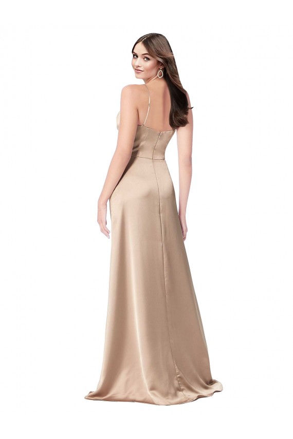 Sleeveless V-Neck Silk like Satin Champagne Pink Long Formal Evening Gown / Prom Dress / Bridesmaid Dress Leicester
