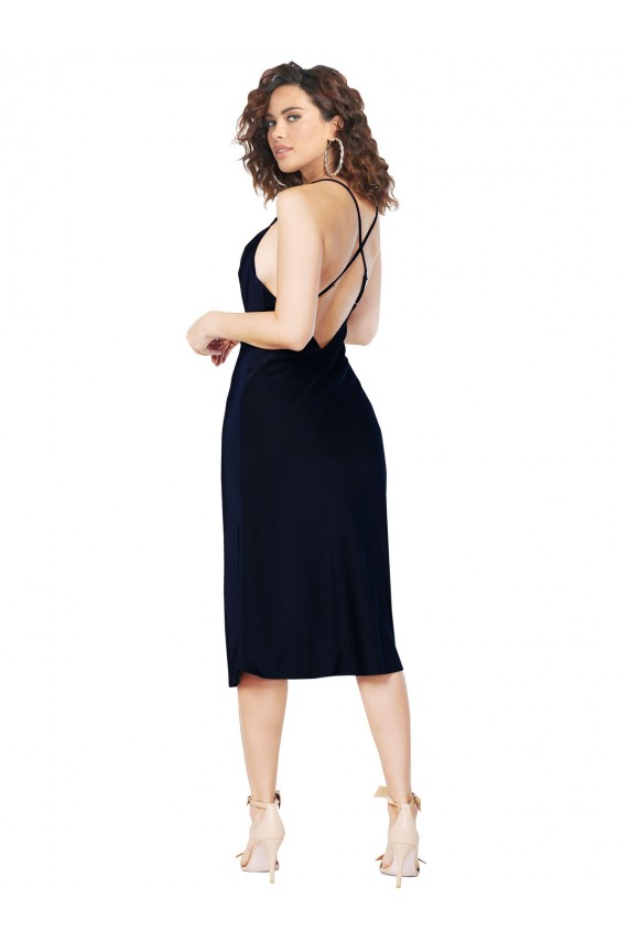 Sleeveless Cowl Neck Silk like Satin Dark Navy Midi Length Formal Evening Gown / Prom Dress / Bridesmaid Dress Leicester