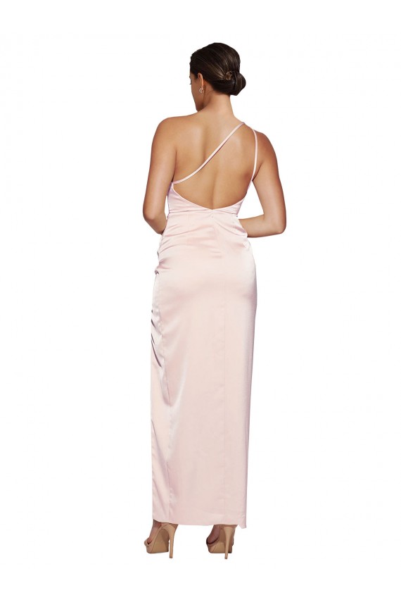Sleeveless One Shoulder Silk like Satin Pink Long Semi Formal Evening Dress / Prom Dress / Bridesmaid Dress Leicester