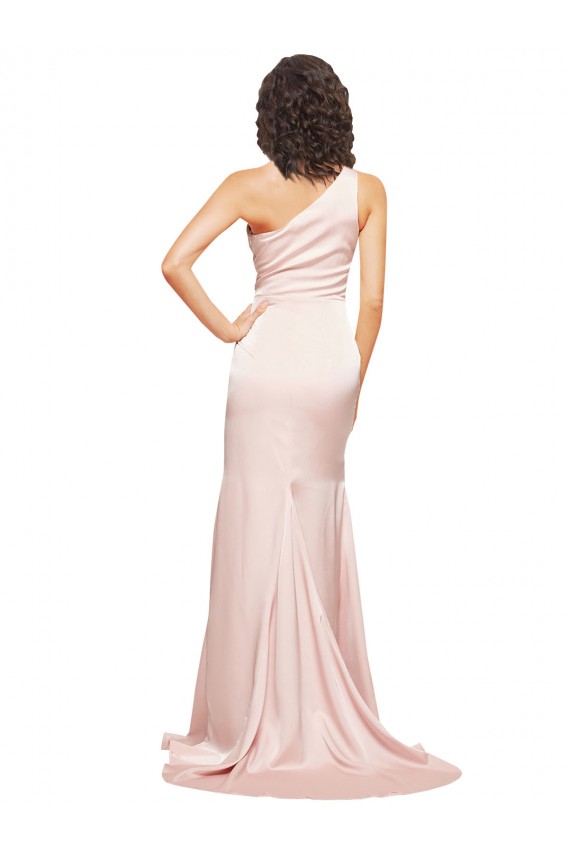 Sleeveless One Shoulder Silk like Satin Pink Long Black Tie Evening Dress / Prom Dress / Bridesmaid Dress Leicester