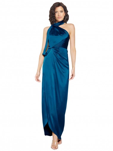 Sleeveless High Neck Silk like Satin Peacock Blue Long Formal Evening Gown / Prom Dress / Bridesmaid Dress Leicester
